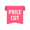 Price cut Label. Isolated on white. Red color. Royalty Free Stock Photo