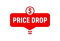 Price drop icon, lower cost reduction. Loss market sale concept, discount sign