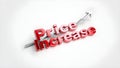 Price increase text with graph, 3d text bold metallic white background
