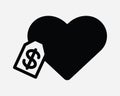 Price of Love Icon. Cost Money Tag Label Heart Valentines Day Gift Sale Expensive Value. Black White Sign Symbol EPS Vector