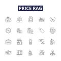 Price rag line vector icons and signs. Cut, Reduce, Decrease, Discount, Cheap, Bargain, Low,Affordable outline vector