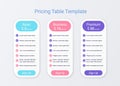 Price table comparison template with 3 columns. Vector illustration Royalty Free Stock Photo
