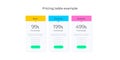 Price table concept in realistic neuromorphism vector design. Pricing or subscription plan ui web elements. Website marketing or