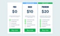 Price table plan vector web design. Product subscription price plan comparison options Free, Premium and Basic Royalty Free Stock Photo