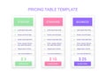 Price chart comparison template with 3 columns. Vector illustration Royalty Free Stock Photo