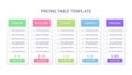 Price chart template with 5 columns. Table data grid. Vector illustration