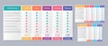 Price table template. Vector illustration. Set of comparison plan charts Royalty Free Stock Photo