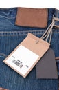 Price tag with barcode on jeans Royalty Free Stock Photo