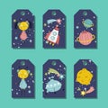 Price Tag with Space Cartoons vectors Set