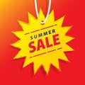Price tag summer promotion website square banner heading design on price tag yellow sun shape vector for banner or poster. Sale