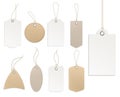 Price tags blank. Template white and beige paper tag collection, blank labels different forms, gift and presents card