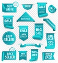 Price tags, ribbon banners. Sale promotion, website stickers, new offer badge collection isolated. Vector