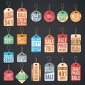 Price tags and sale labels with thread Royalty Free Stock Photo