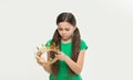 Price of the throne. Kid wear golden crown symbol of princess. Girl dreaming become princess. Lady cute little princess Royalty Free Stock Photo