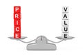 Price and Value Cube Blocks over Simple Balance Scale. 3d Rendering Royalty Free Stock Photo