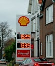 Prices per liter for petrol and diesel in Euro at a Shell petrol station in wassenaar in the Netherlands