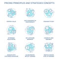 Pricing principles and strategies turquoise concept icons set Royalty Free Stock Photo