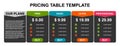 Pricing table, plan list, or comparison template vector. Business presentation, infographic, website element, hosting plan