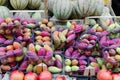 Prickly pear - cactus fruits in plastic containers at a street market. Exotic sweet fruit. Succulent. Royalty Free Stock Photo