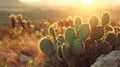 Prickly pear cactus at sunset in a desert landscape Royalty Free Stock Photo
