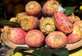 Prickly Pear Stack on a Plate on sale. Cactus Fruit. Mediterranean Fruit. Royalty Free Stock Photo