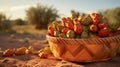 Prickly pears basket amidst desert landscape Royalty Free Stock Photo