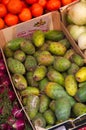 Prickly pears for sale in a box with more fruits and vegetables around Royalty Free Stock Photo