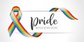 Pride be proud of who you are text on banner with rainbow pride ribbon sign waving around vector design Royalty Free Stock Photo