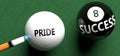 Pride brings success - pictured as word Pride on a pool ball, to symbolize that Pride can initiate success, 3d illustration