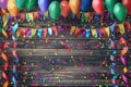 Pride celebration with rainbow flags, balloons, and empowering banners on a vibrant wooden background Royalty Free Stock Photo