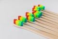 Pride concept. Rainbow bamboo toothbrushes.