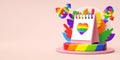 Pride festive banner background with a calendar, rainbow heart and copy space for LGBTQIA+ Pride month, love diversity celebration Royalty Free Stock Photo