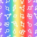 Pride flag background. LGBT Gender Seamless pattern. Bigender agender neutrois asexual lesbian homosexual, bisexual icon