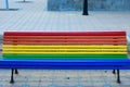 Pride flag painted in a public bench