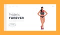 Pride Forever Landing Page Template. Athlete Female Character Wear Uniform Stand with Arms Akimbo. Sportswoman Runner