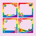 Pride frame. LGBT symbols. Love, heart, flag in rainbow colours, Gay, lesbian parade Royalty Free Stock Photo