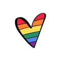 Pride LGBT flag heart  icon, lesbian gay bisexual transgender concept, love symbol. Color rainbow, doodle flat design, Royalty Free Stock Photo