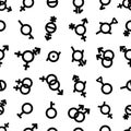 Pride LGBT Gender Seamless pattern Bigender, agender, neutrois, asexual, lesbian, homosexual, bisexual icon orientation