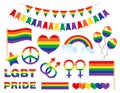 PRIDE LGBTQ icon set flat style. LGBT Pride Month collection of symbols. Heart, Rainbow, Gender, Bisexual, Gay, Lesbian Royalty Free Stock Photo