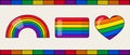 Pride LGBTQ+ icon set, LGBTQ+ related symbols set in rainbow colors. Gay Pride Month. Flat design signs Royalty Free Stock Photo