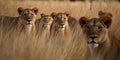 A pride of lions stalking their prey through the tall grass, concept of Predator and Prey Dynamics, created with