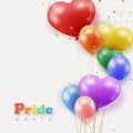 Pride month background with colourful balloons and confetti. Template LGBTQ banner in rainbow colors with text Royalty Free Stock Photo