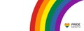 Pride month banner background with copy space. Rainbow, Heart shape and text Royalty Free Stock Photo