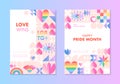 Pride month banners templates.LGBTQ+ community vector illustrations in bauhaus style