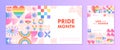 Pride month banners templates.LGBTQ+ community vector illustrations in bauhaus style