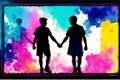 Pride Month. A colorful illustration of two men holding hands. Gay couple spending time together. Lgbtq. Generative AI Royalty Free Stock Photo