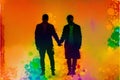 Pride Month. A colorful illustration of two men holding hands. Gay couple spending time together. Lgbtq. Generative AI Royalty Free Stock Photo