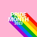 Pride month 2023 concept. Freedom rainbow flag, gay parade annual summer event. Design template for flyer, card, poster, banner, Royalty Free Stock Photo