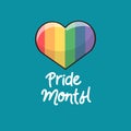 pride month concept - pride heart with pride color and comic font. Royalty Free Stock Photo