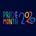 Pride Month 2020. Month of sexual diversity celebrations. Hand-lettered logo dark blue background